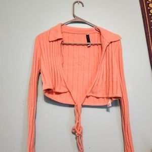 ZARA tied knit cardigan wrap sweater stretchy lapel pink women's M